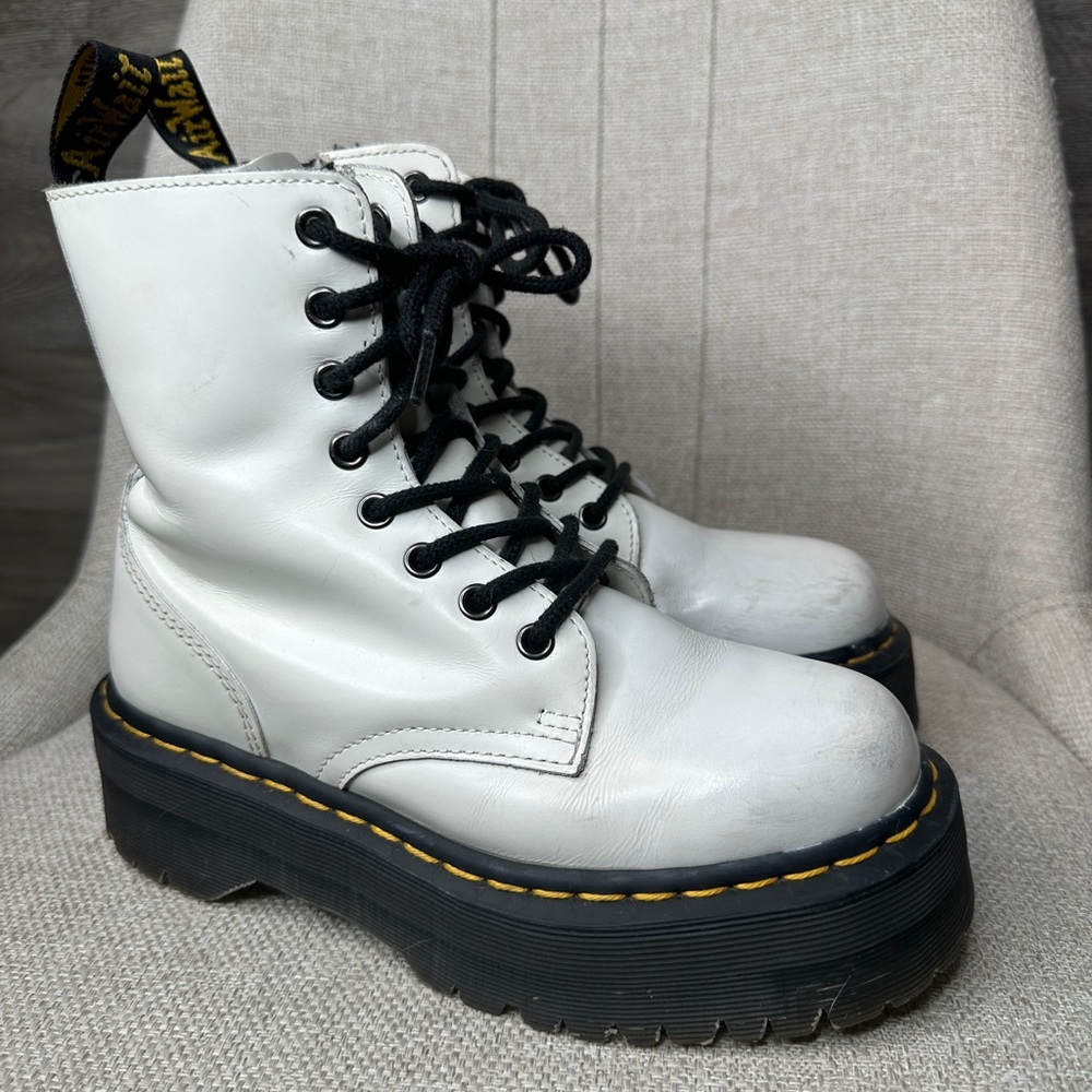 Dr. Martens White Platform Lace-Up Boots